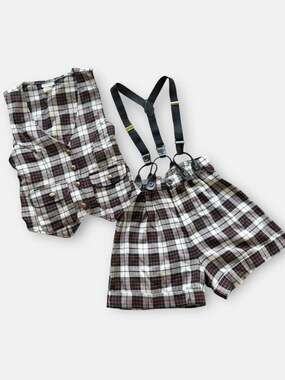Vintage Rampage Plaid Vest and Suspender Shorts 2-Piece Set Girls Size 8